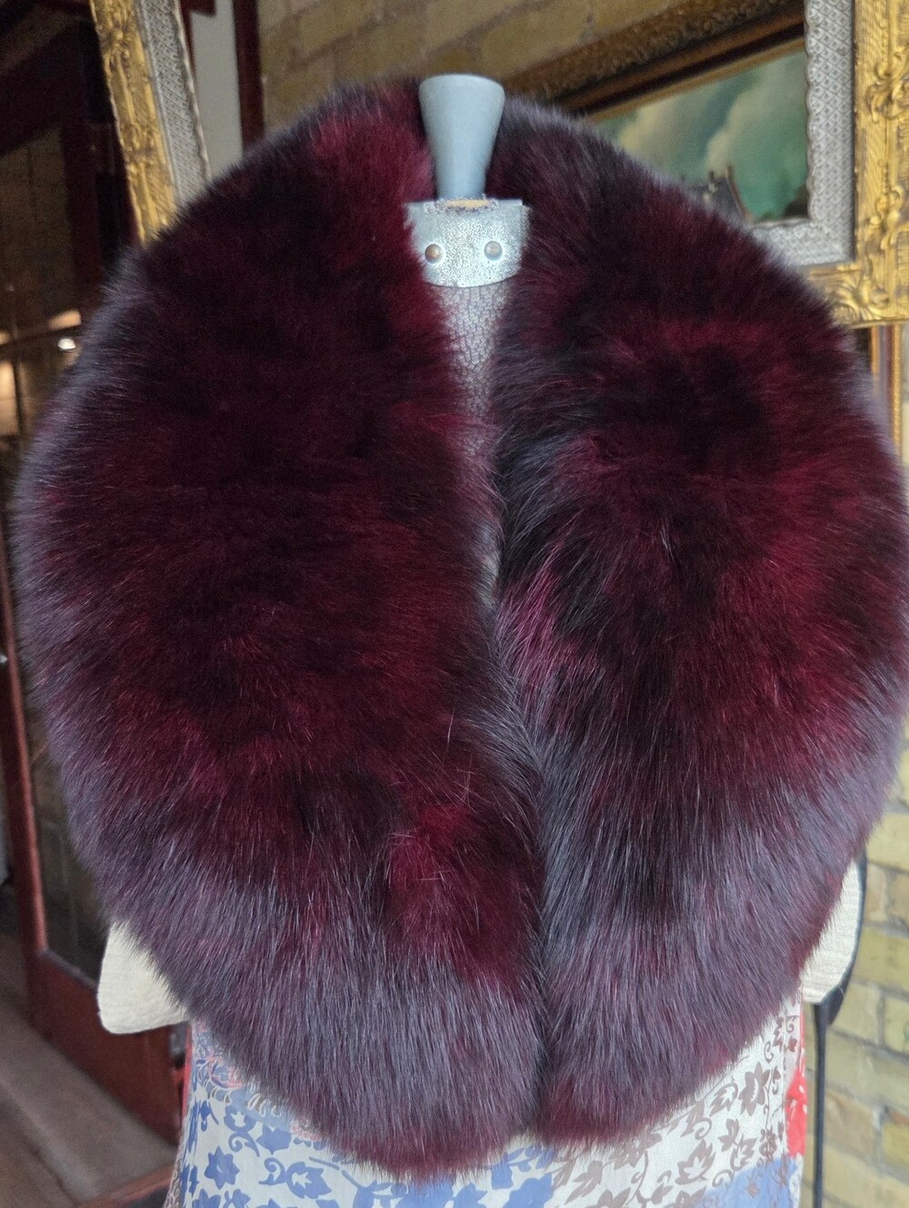 Luxurious Burgundy Genuine Fox Fur Collar Stole New